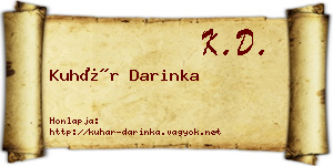 Kuhár Darinka névjegykártya
